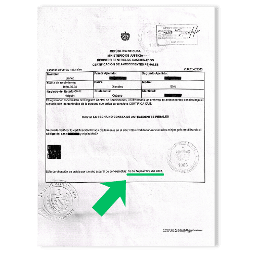 Ejemplo de fecha de emisión en documento cubano